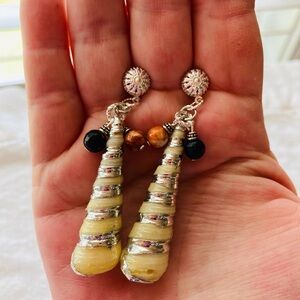 Elegant Handmade Shell and Bead Pierced Dangle Earrings